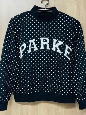 PARKE Black White Polka Dot Mock Neck Sweatshirt